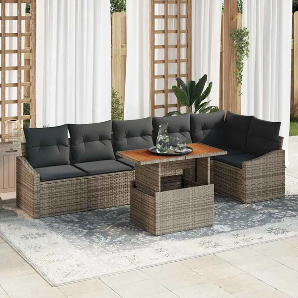 Ensemble de canapé de jardin 7 pc Gris et marron