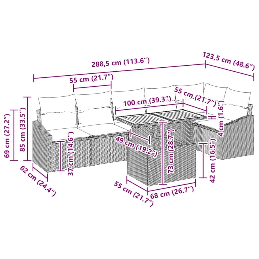 Ensemble de canapé de jardin 7 pc Gris et marron - 11