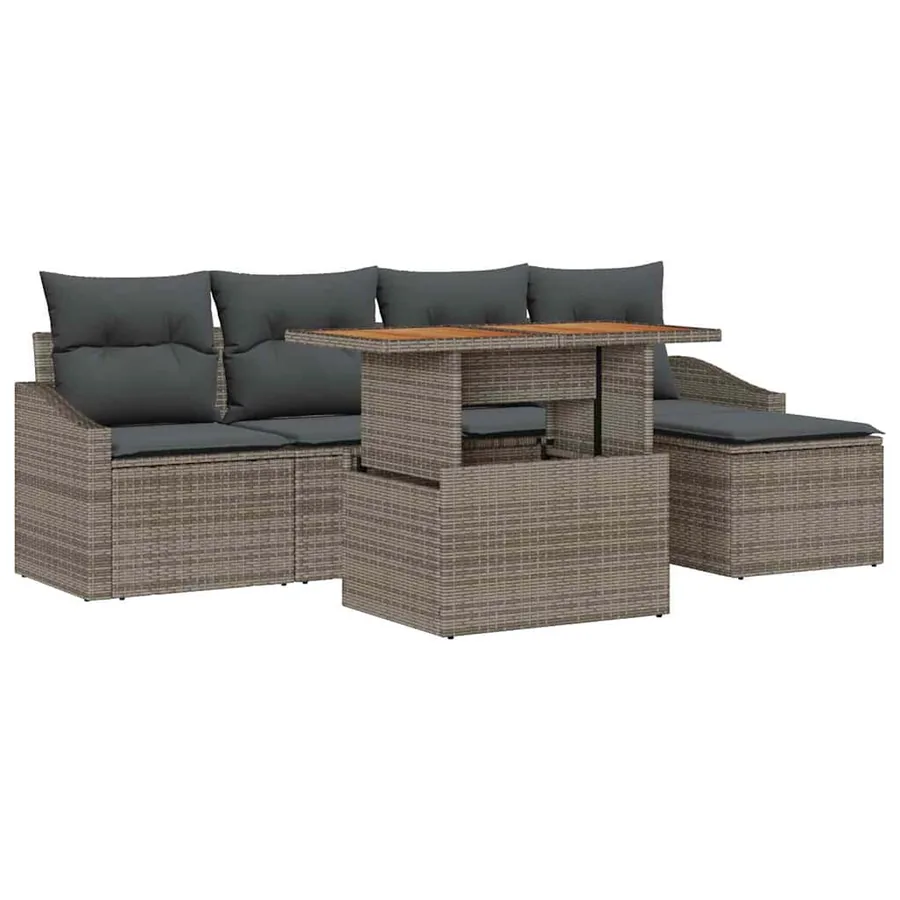 Ensemble de canapé de jardin 6 pcs Gris et marron - 2