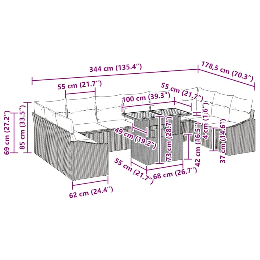 Ensemble de canapé de jardin 11 pc Gris et marron - 11