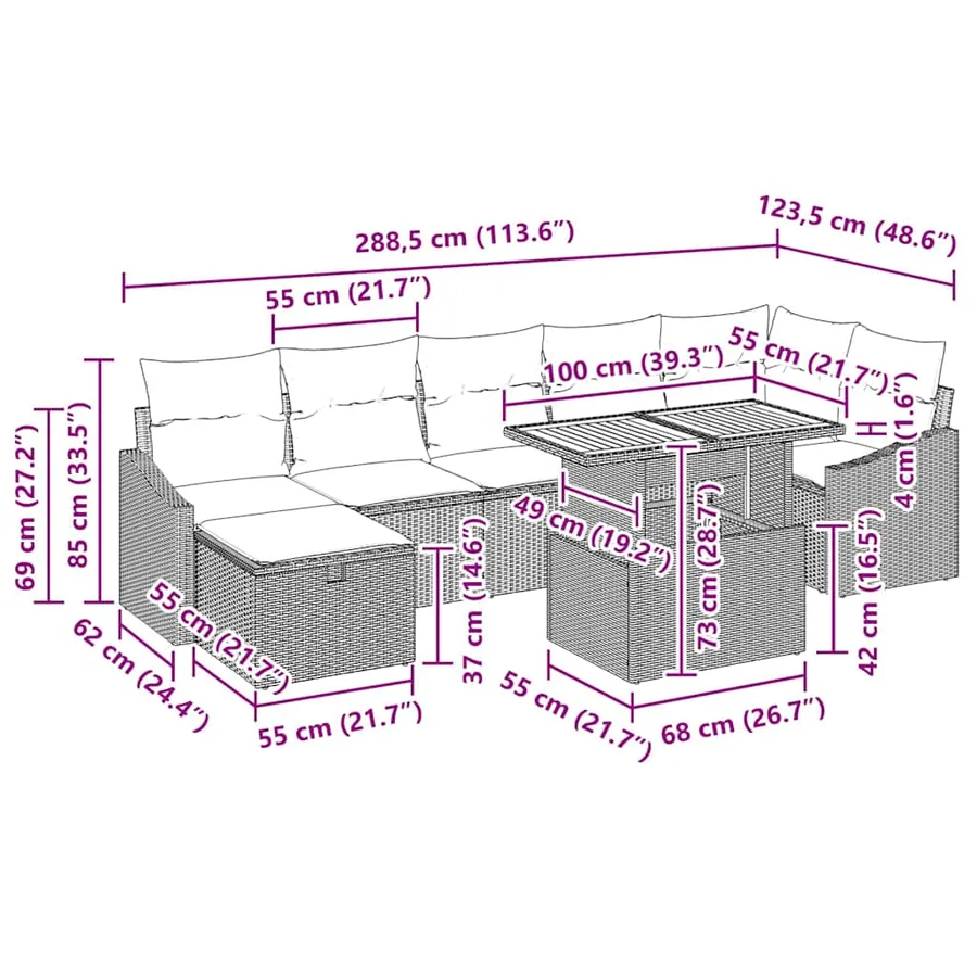 Ensemble de canapé de jardin avec coussin 8 pcs Gris polyrotin - 13