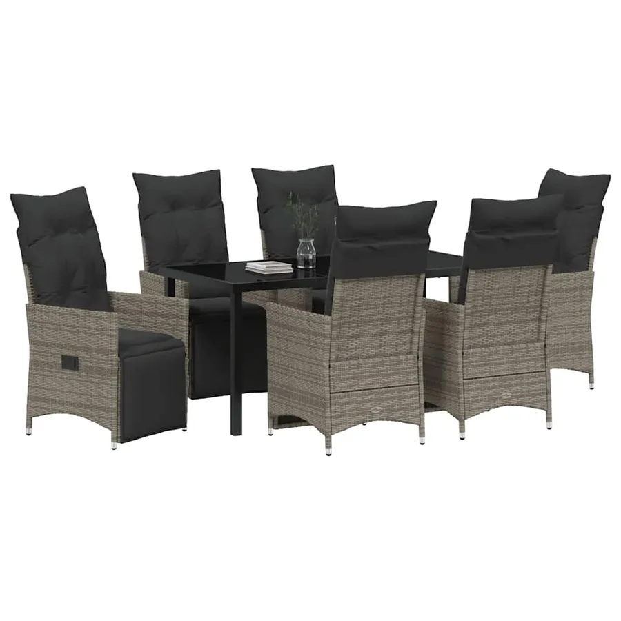 Ensemble de salle à manger pour jardin 7 pcs Gris polyrotin - 3