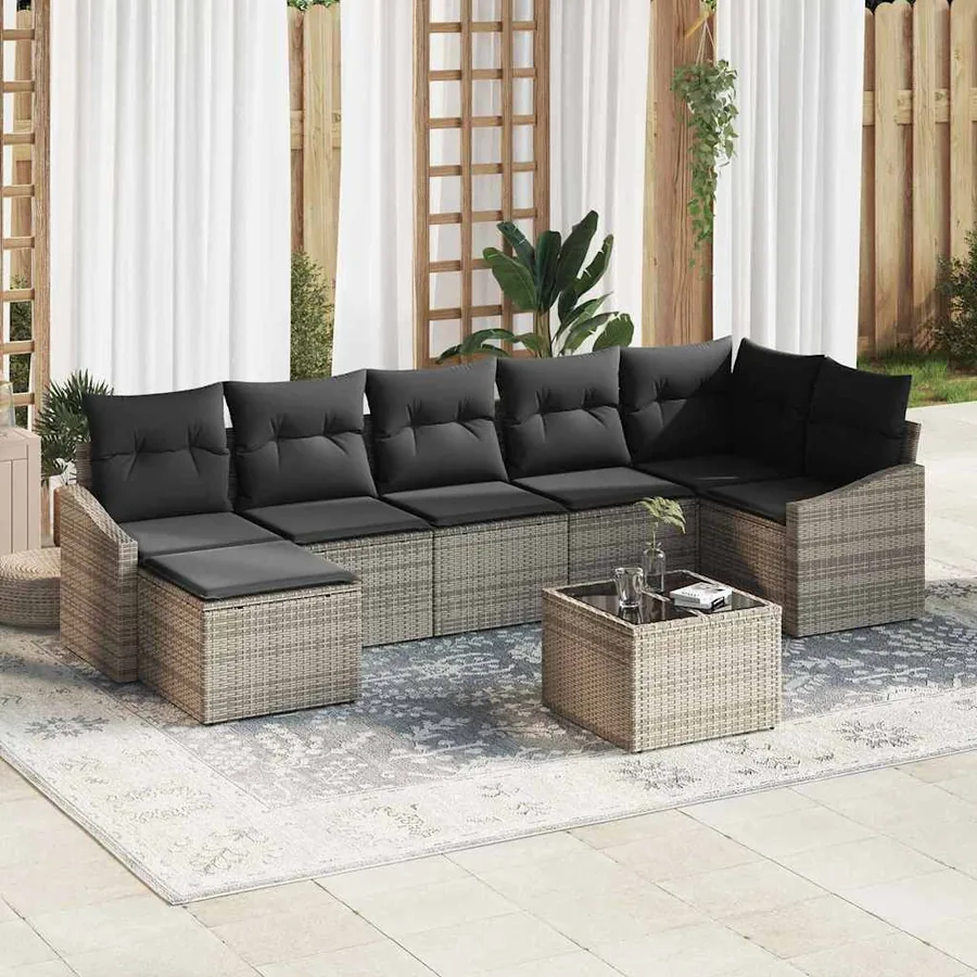 Ensemble de Canapés avec coussin 8 pcs Gris polyrotin