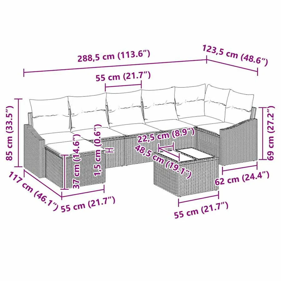 Ensemble de Canapés avec coussin 8 pcs Gris polyrotin - 10