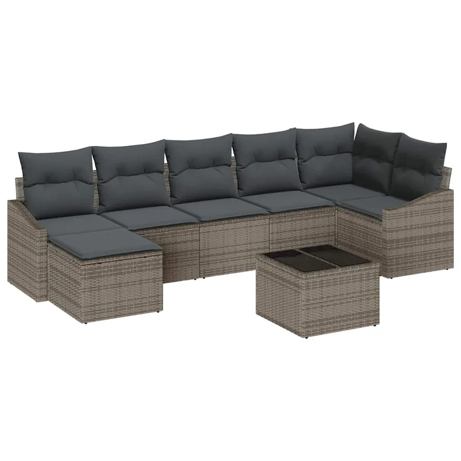 Ensemble de Canapés avec coussin 8 pcs Gris polyrotin - 2