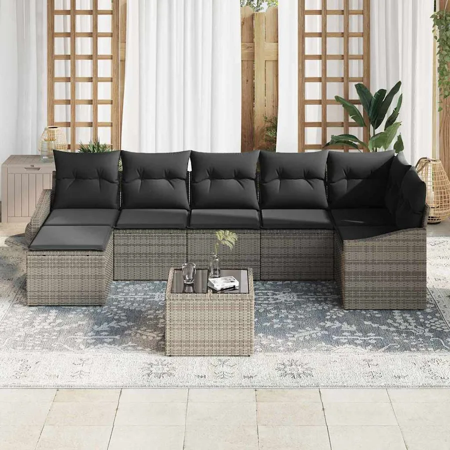 Ensemble de Canapés avec coussin 8 pcs Gris polyrotin - 3