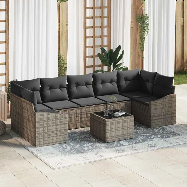 Ensemble de Canapés avec coussin Gris 55 x 55 x 37 cm polyrotin