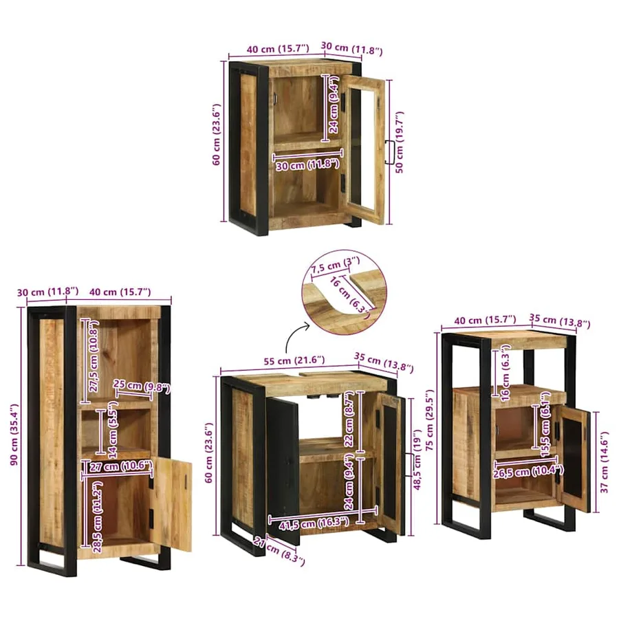 Ensemble de mobilier de salle de bain avec étagère 4 pcs - 17