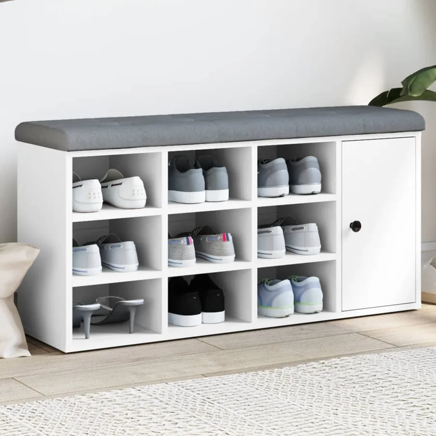 Banc à chaussures blanc 102x32x50 cm bois d'ingénierie