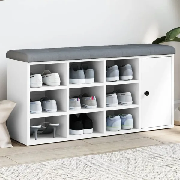 Banc à chaussures blanc 102x32x50 cm bois d'ingénierie