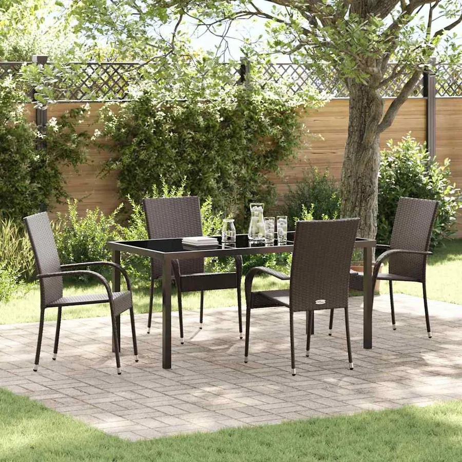 Ensemble de salle à manger pour jardin 5 pcs Marron