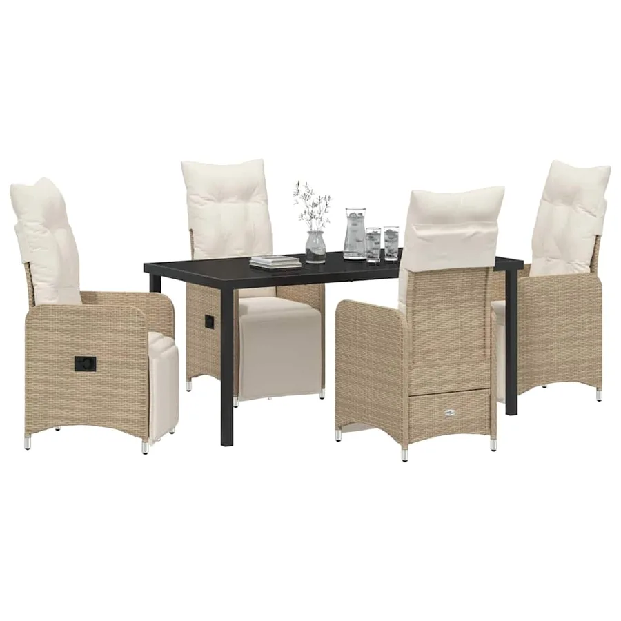 Ensemble de salle à manger pour jardin 5 pcs Beige polyrotin - 3