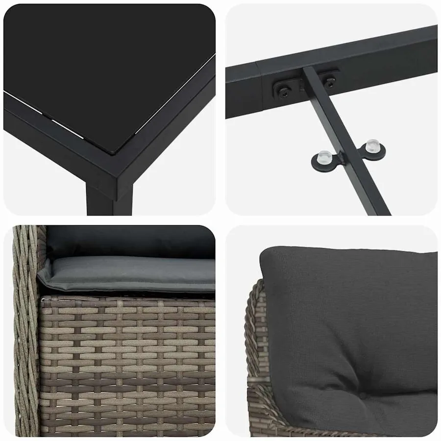 Ensemble de salle à manger pour jardin 7 pcs Gris polyrotin - 9