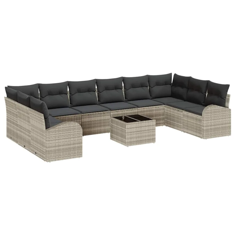Ensemble de Canapés avec coussin 11 pcs Gris clair Polyrotin - 2