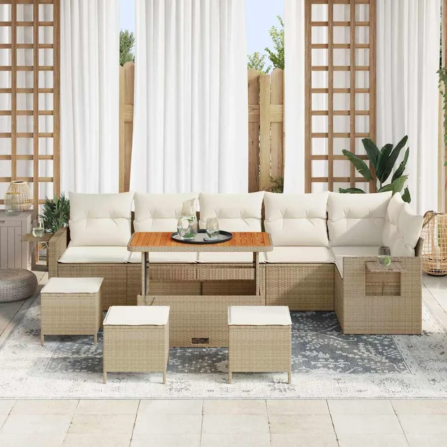 Ensemble de canapé de jardin 10 pcs Beige polyrotin - 3