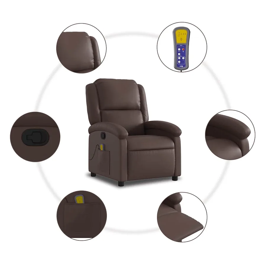 Fauteuil de massage inclinable Marron Similicuir - 8