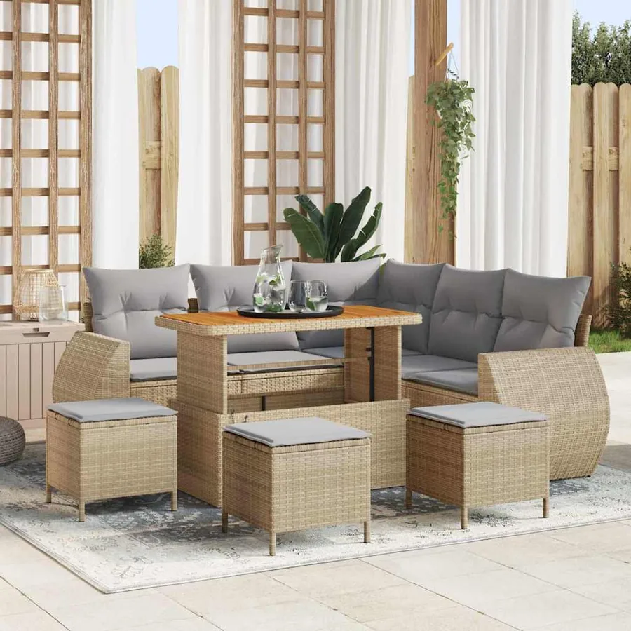 Ensemble de canapé de jardin 9 pcs Beige polyrotin