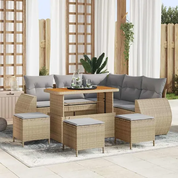 Ensemble de canapé de jardin 9 pcs Beige polyrotin