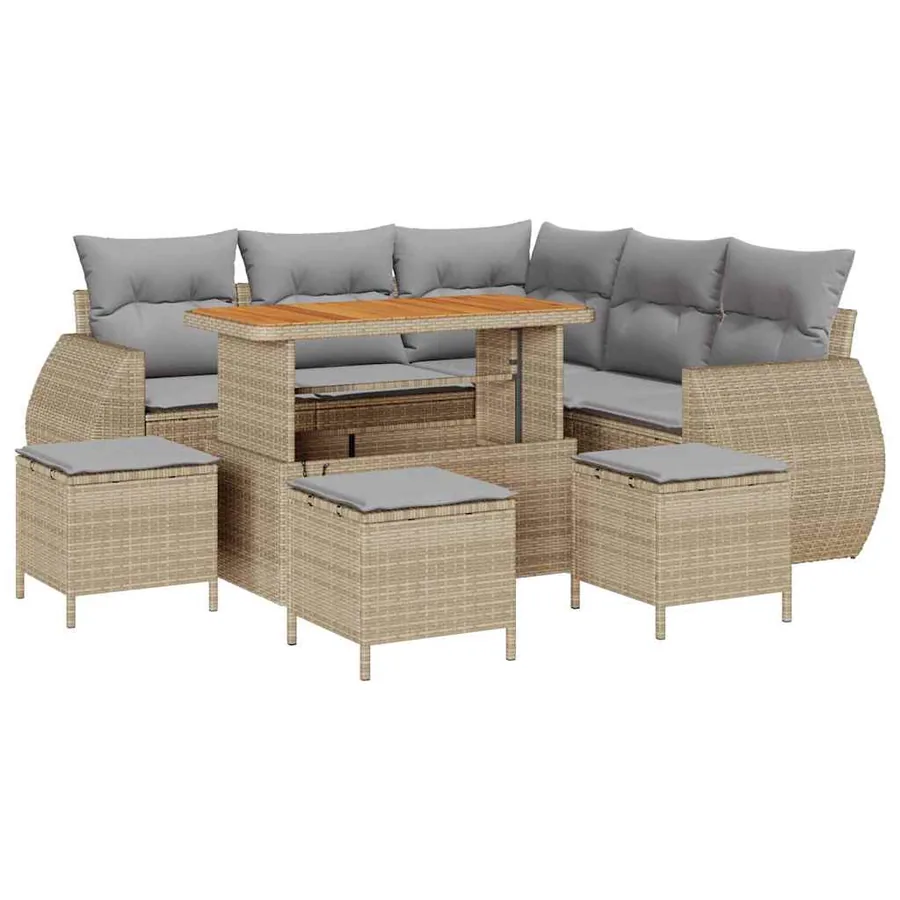 Ensemble de canapé de jardin 9 pcs Beige polyrotin - 2