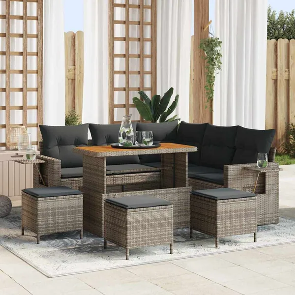 Ensemble de canapé de jardin avec coussin 10 pcs Gris polyrotin