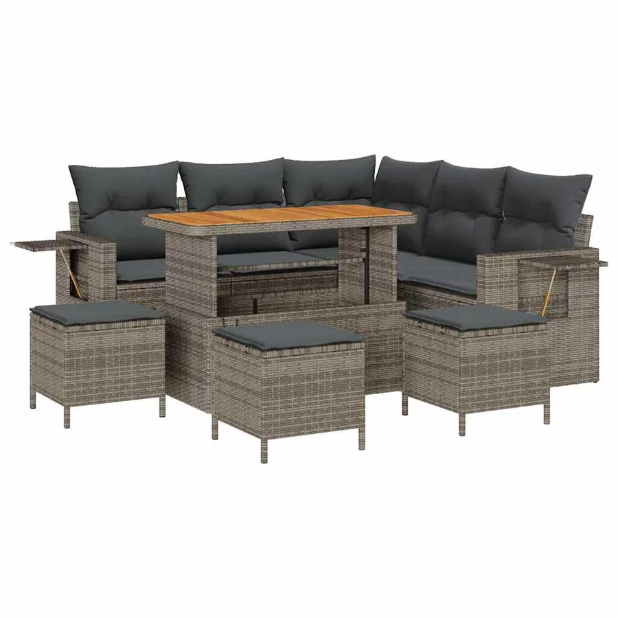 Ensemble de canapé de jardin avec coussin 10 pcs Gris polyrotin - 2