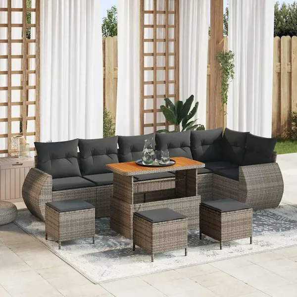 Ensemble de canapé de jardin 10 pcs Gris Poly Rattan