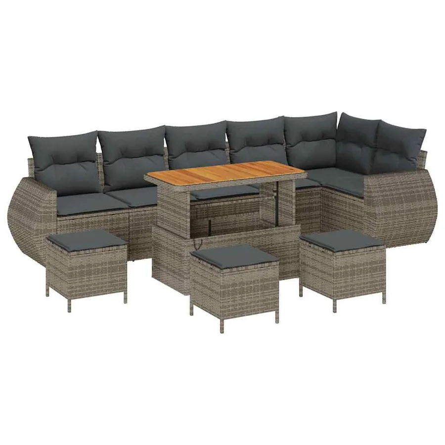 Ensemble de canapé de jardin 10 pcs Gris Poly Rattan - 2