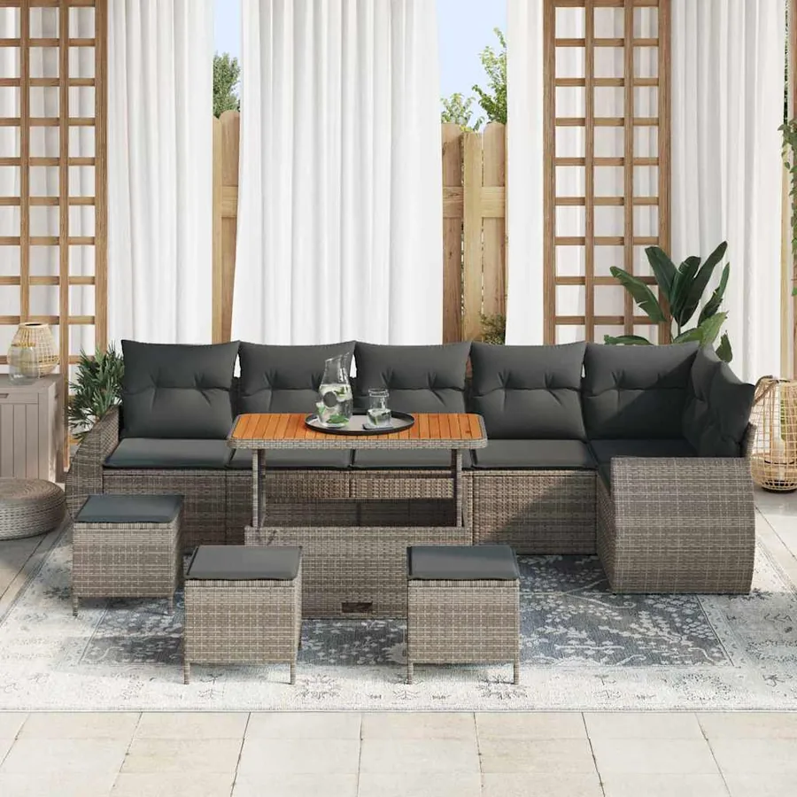 Ensemble de canapé de jardin 10 pcs Gris Poly Rattan - 3