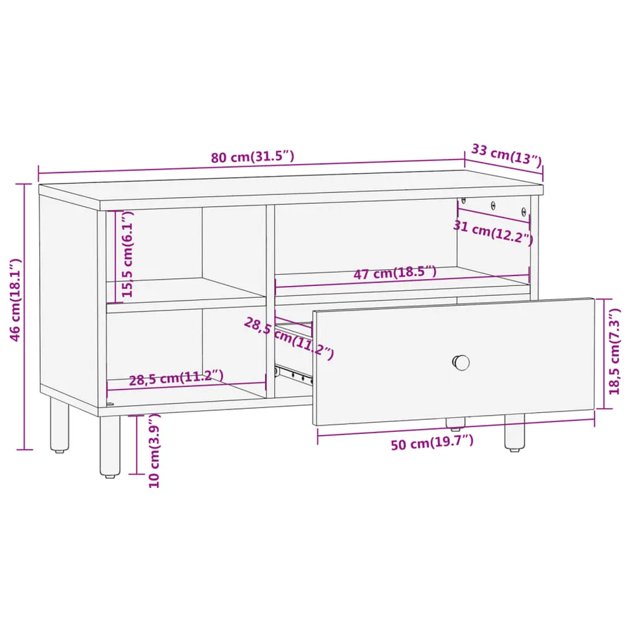 Meuble TV 80x33x46 cm bois massif de manguier - 11
