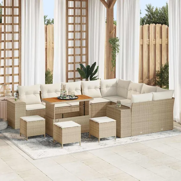 Ensemble de canapé de jardin avec coussin 13 pcs Beige et crème