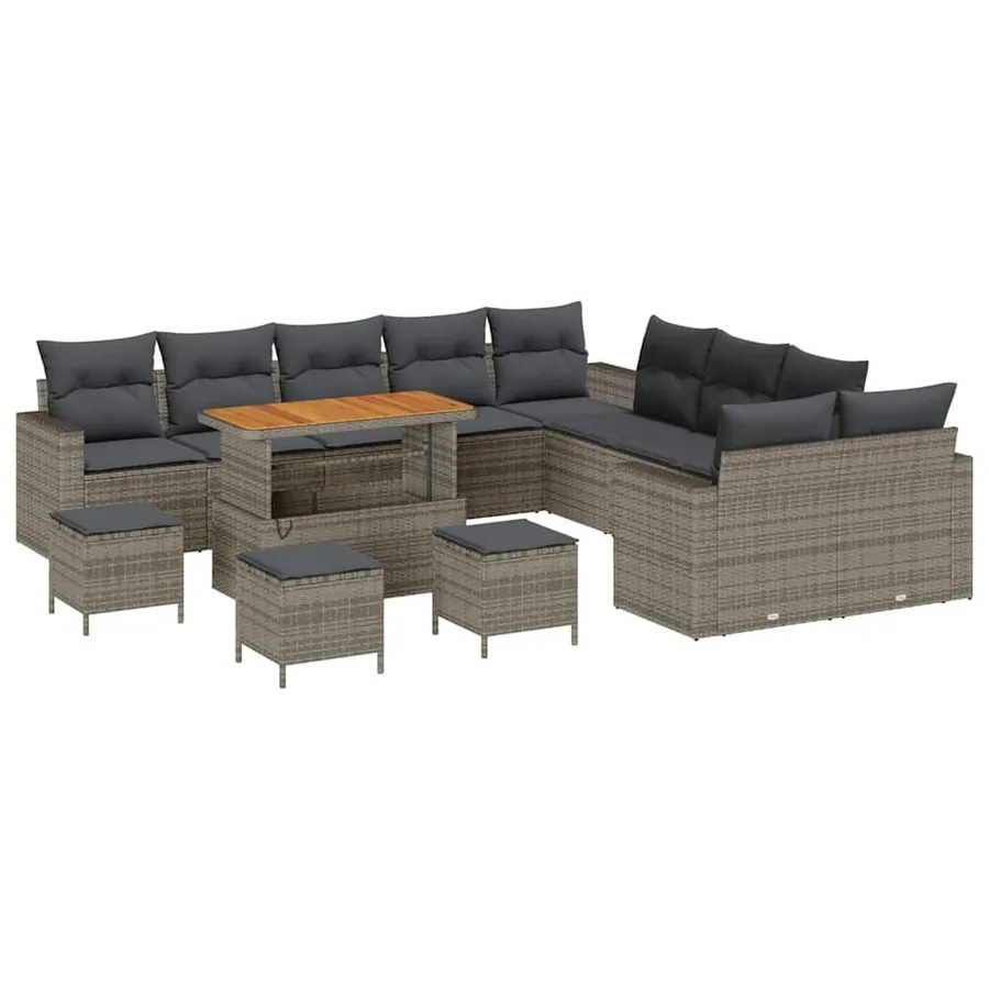 Ensemble de canapé de jardin avec coussin 18 pcs Gris polyrotin - 2