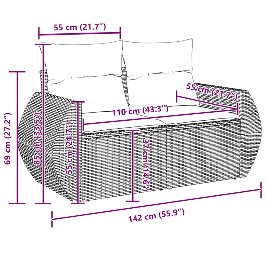 Ensemble de canapé de jardin avec coussin 14 pcs Gris - 14