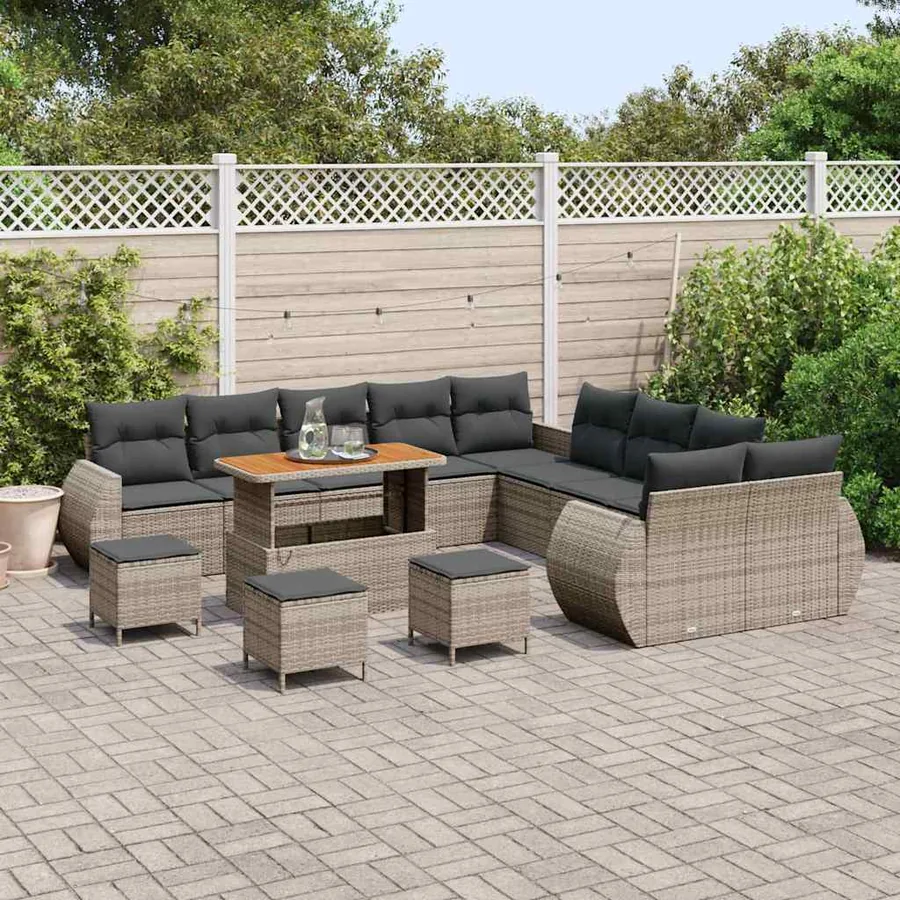 Ensemble de canapé de jardin avec coussin 14 pcs Gris - 3