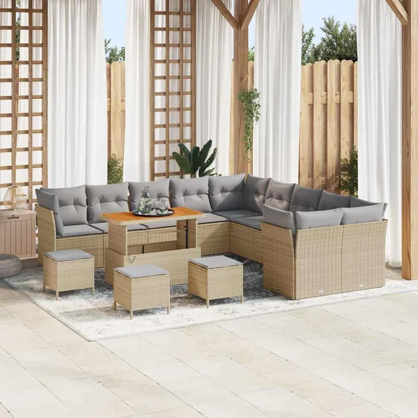 Ensemble de canapé de jardin 14 pcs Beige et Gris clair