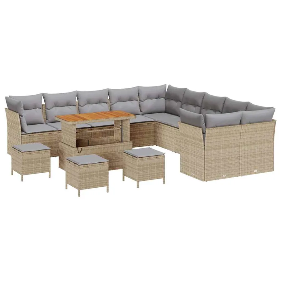 Ensemble de canapé de jardin 14 pcs Beige et Gris clair - 2