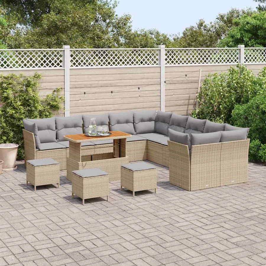 Ensemble de canapé de jardin 14 pcs Beige et Gris clair - 3