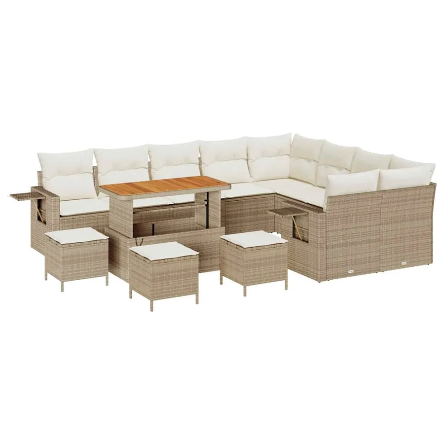 Ensemble de canapé de jardin 13 pcs Beige et crème polyrotin - 2