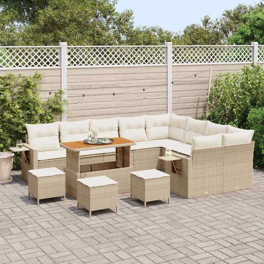 Ensemble de canapé de jardin 13 pcs Beige et crème polyrotin - 3