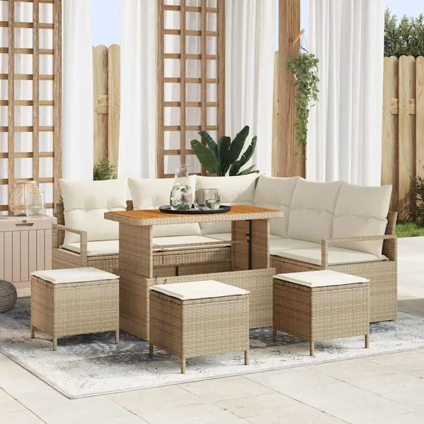 Ensemble de canapé de jardin avec coussin 9 pcs Beige et crème