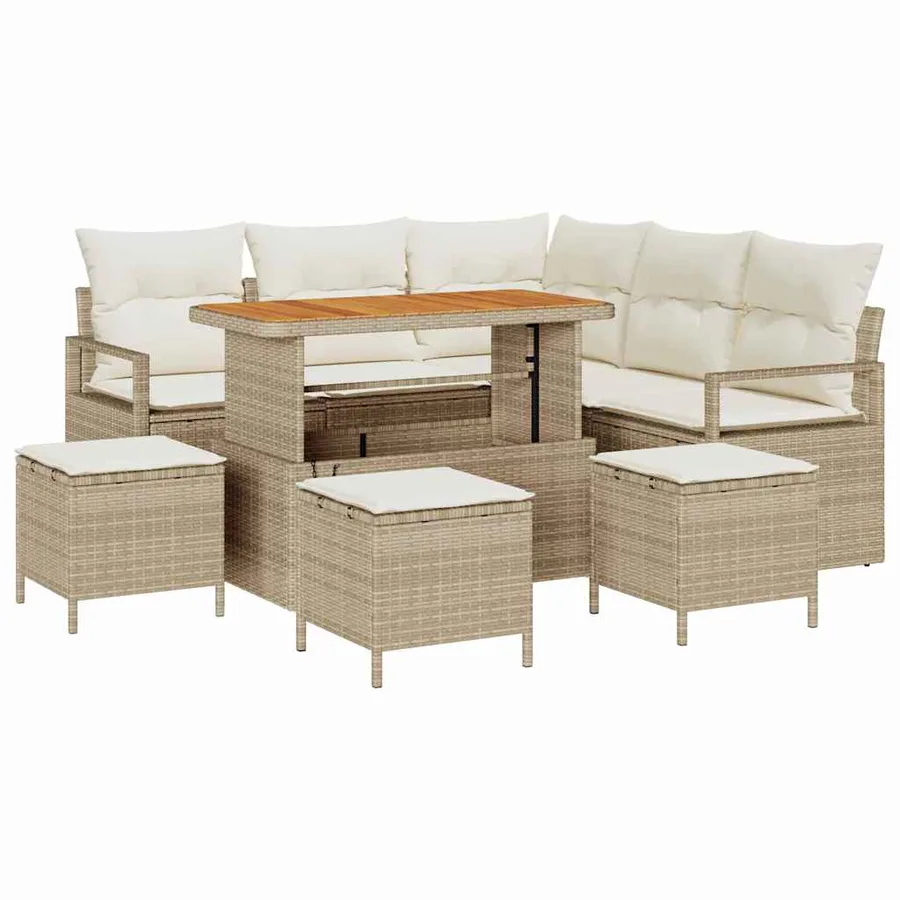 Ensemble de canapé de jardin avec coussin 9 pcs Beige et crème - 2
