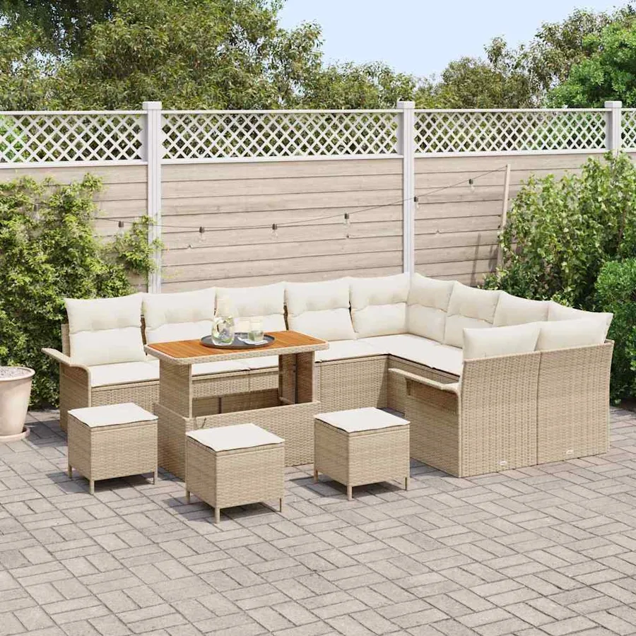 Ensemble de canapé de jardin avec coussin 13 pcs Beige et crème - 3