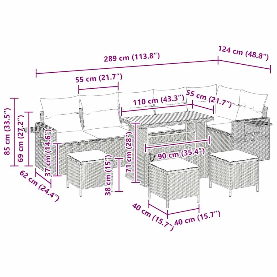 Ensemble de canapé de jardin 12 pcs Beige et Gris clair - 19