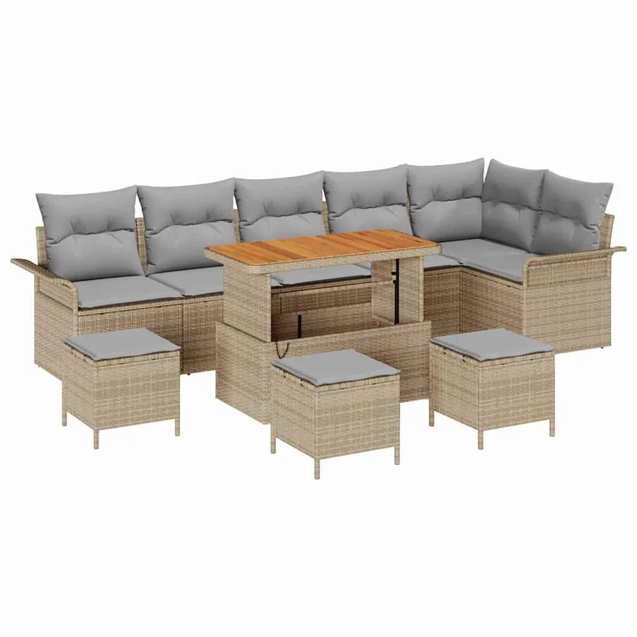 Ensemble de canapé de jardin 10 pcs Beige et Gris clair - 2