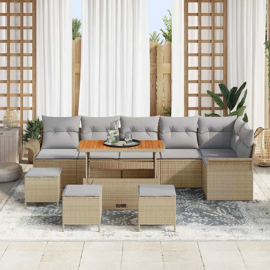 Ensemble de canapé de jardin 10 pcs Beige et Gris clair - 3