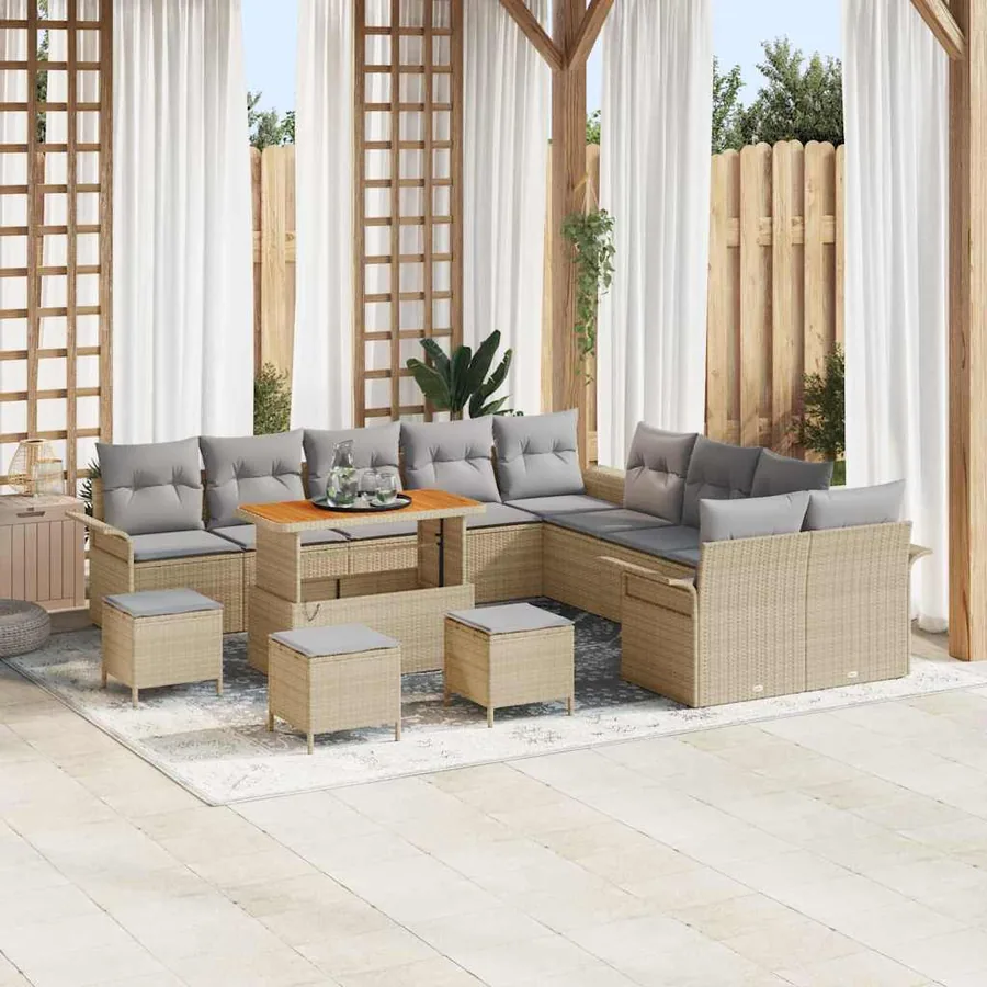 Ensemble de canapé de jardin 14 pcs Beige et Gris clair