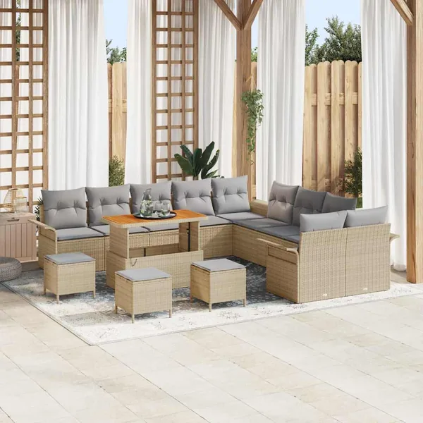 Ensemble de canapé de jardin 14 pcs Beige et Gris clair