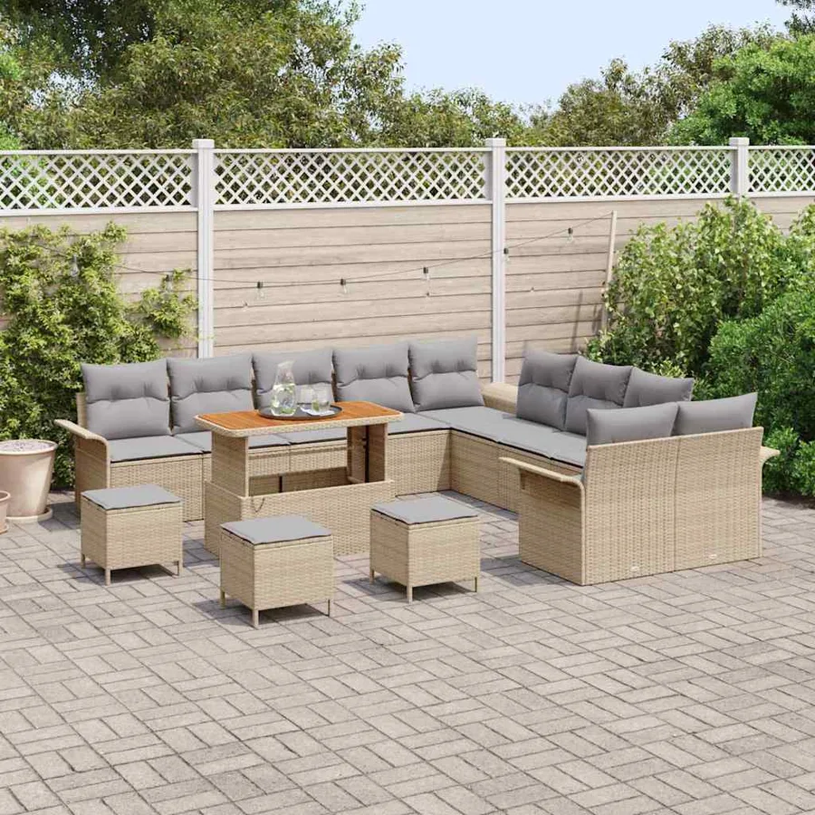Ensemble de canapé de jardin 14 pcs Beige et Gris clair - 3