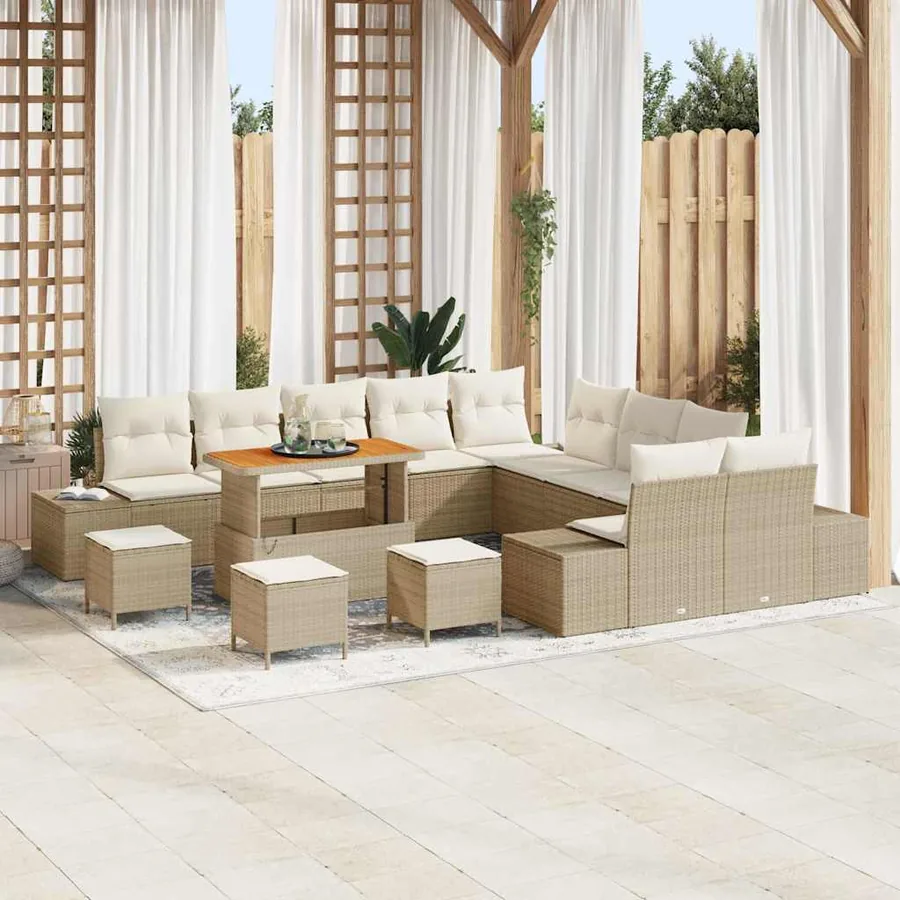Ensemble de canapé de jardin 14 pcs Beige Poly rotin