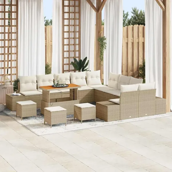 Ensemble de canapé de jardin 14 pcs Beige Poly rotin