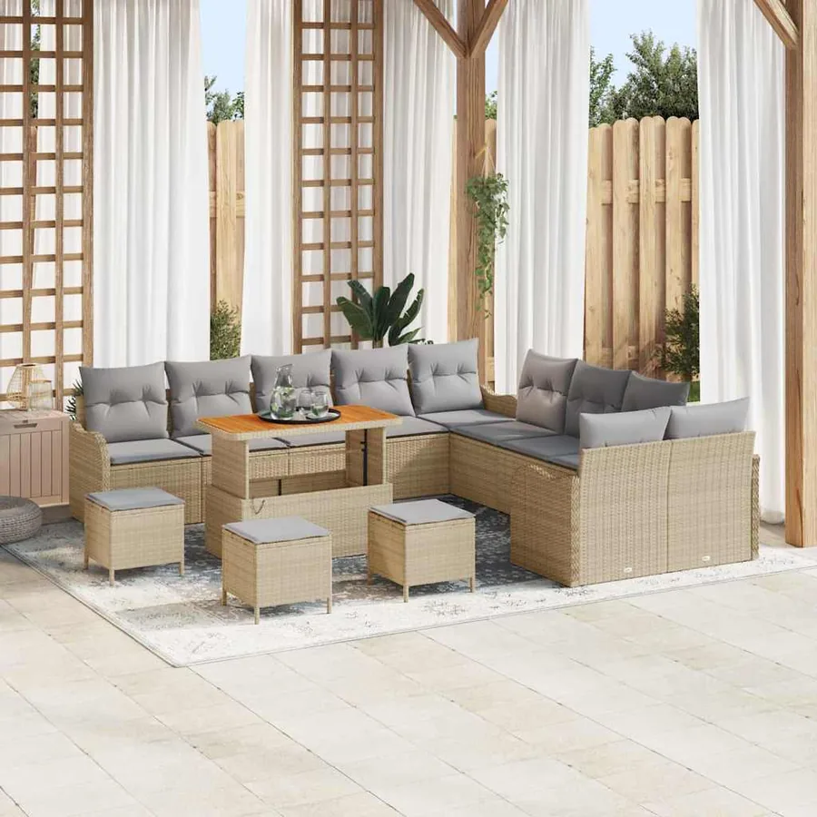 Ensemble de canapé de jardin 14 pcs Beige et Gris clair